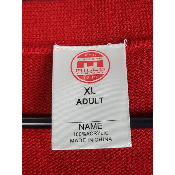 Vintage 80's Uniform Mills Cardigan Sweater Men Sz XL Red V NECK Knit USA Office - Picture 3 of 10
